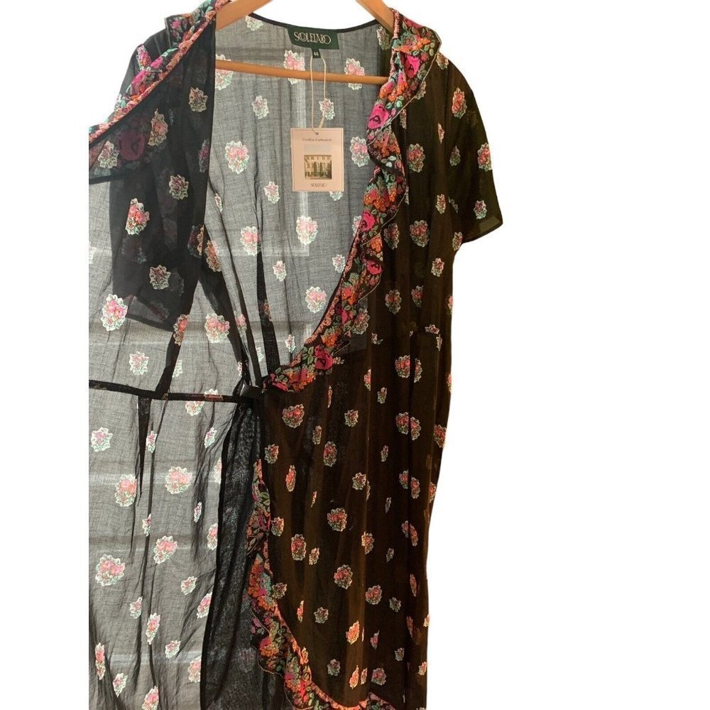 Soleiado Paris NWT Womens Black Paoline Pompadour Wrap S/S Dress EU 44 L US14 - Picture 12 of 16